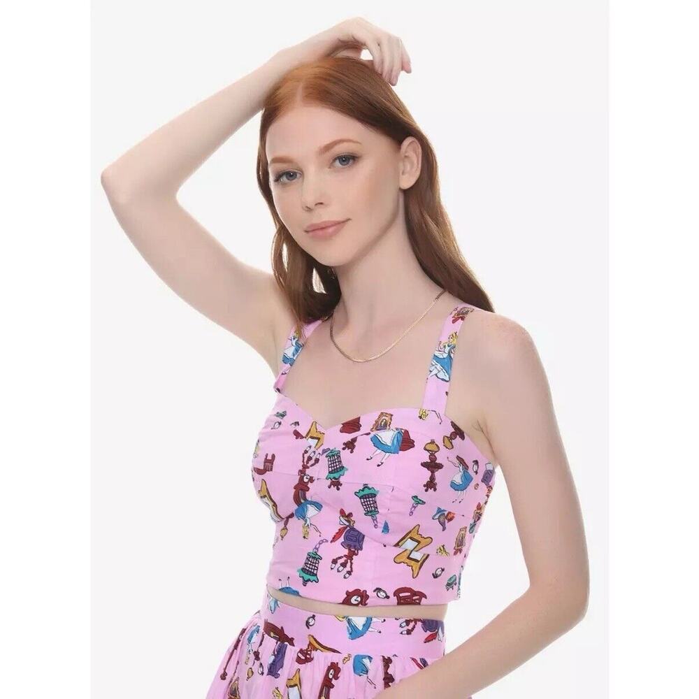 Her Universe Pink Alice Print Cropped Tank Top